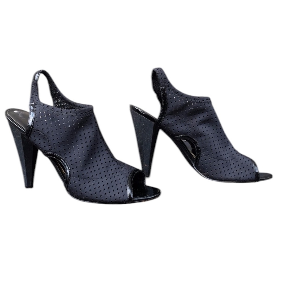 VTG Nine West Black Sporty Scuba Perforated Mesh Slingback Open Peep Toe Heels 9